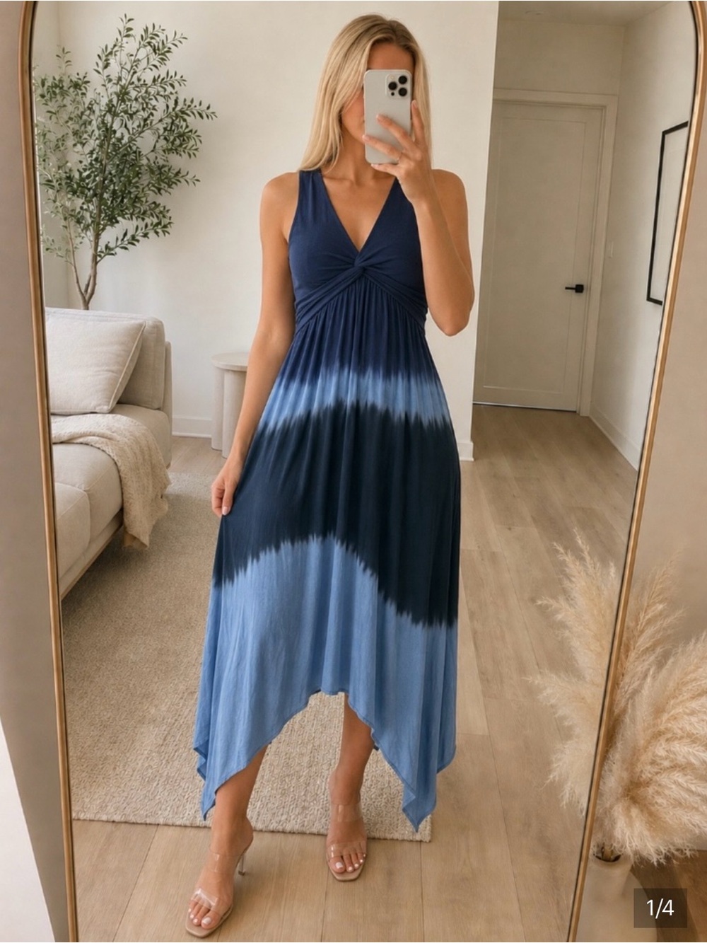 Blue Black Ombre Tie Dye Lace Back Maxi Dress XS